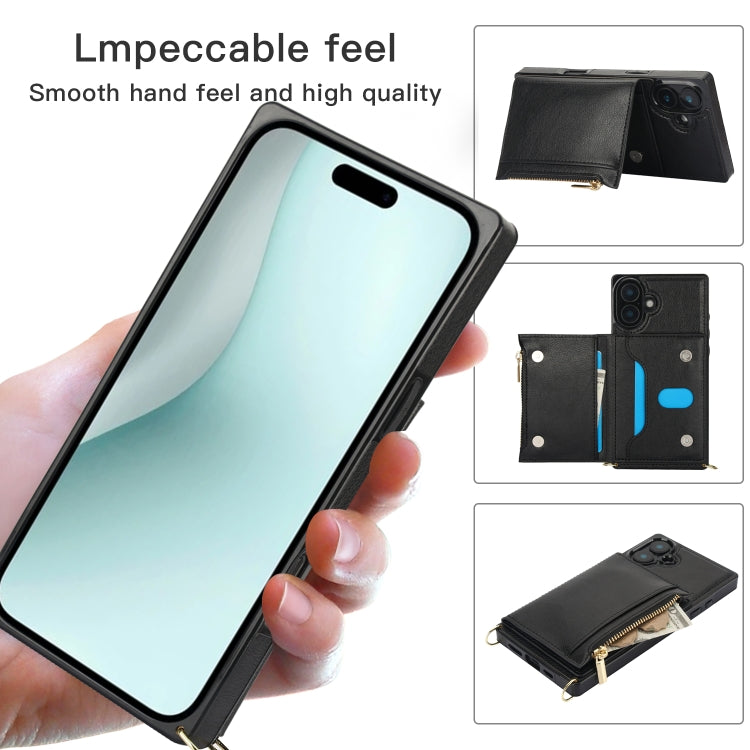 For iPhone 16 Square Zipper Wallet Bag TPU+PU Back Cover Case(Black) - iPhone 16 Cases by buy2fix | Online Shopping UK | buy2fix