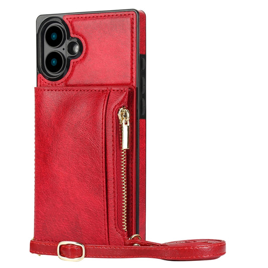 For iPhone 16 Square Zipper Wallet Bag TPU+PU Back Cover Case(Red) - iPhone 16 Cases by buy2fix | Online Shopping UK | buy2fix