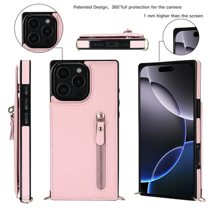 For iPhone 16 Pro Cross-body Zipper Square Phone Case(Pink) - iPhone 16 Pro Cases by buy2fix | Online Shopping UK | buy2fix