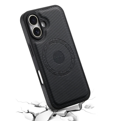 For iPhone 16 Denior Carbon Fiber Texture Leather MagSafe Phone Case(Black) - iPhone 16 Cases by Denior | Online Shopping UK | buy2fix