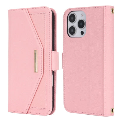 For iPhone 16 Pro Max Cross Texture Crossbody Lanyard Leather Phone Case(Pink) - iPhone 16 Pro Max Cases by buy2fix | Online Shopping UK | buy2fix