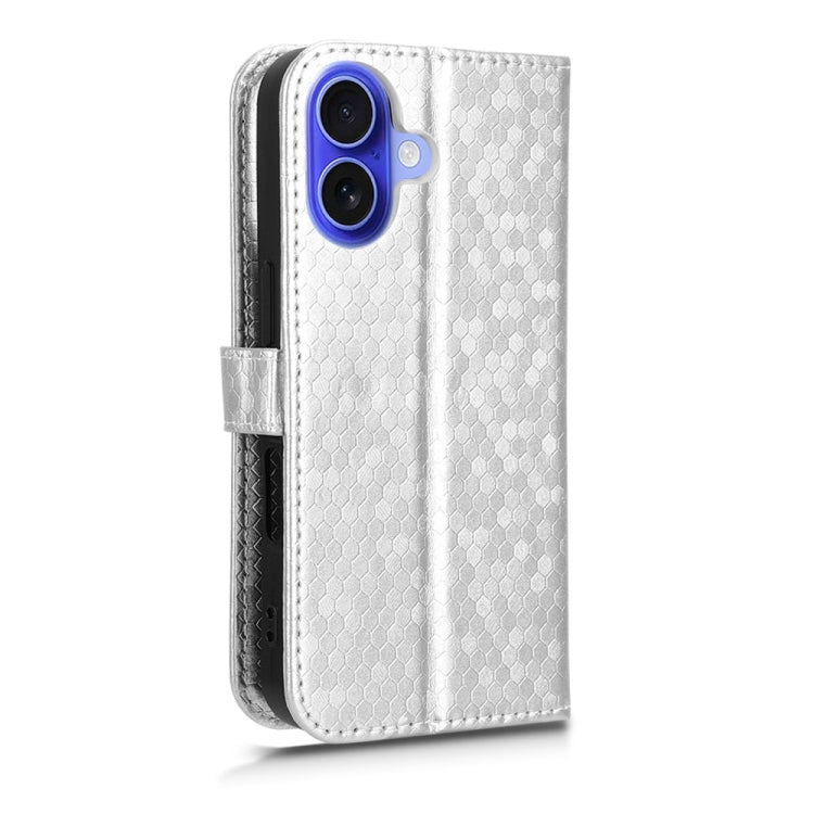 For iPhone 16 Honeycomb Dot Texture Leather Phone Case(Silver) - iPhone 16 Cases by buy2fix | Online Shopping UK | buy2fix