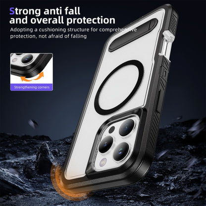 For iPhone 16 Pro Max Guard MagSafe Holder Matte PC Hybrid TPU Phone Case(Black Transparent) - iPhone 16 Pro Max Cases by buy2fix | Online Shopping UK | buy2fix