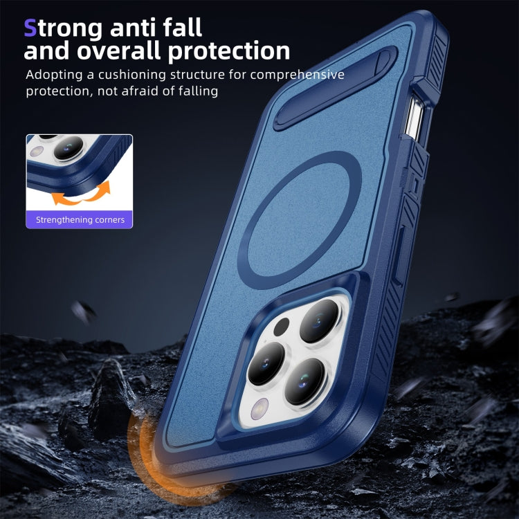 For iPhone 16 Pro Guard MagSafe Holder Matte PC Hybrid TPU Phone Case(Royal Blue) - iPhone 16 Pro Cases by buy2fix | Online Shopping UK | buy2fix