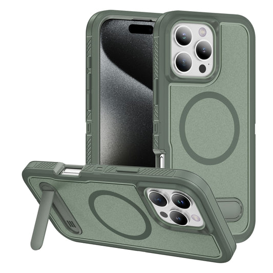 For iPhone 16 Pro Guard MagSafe Holder Matte PC Hybrid TPU Phone Case(Green) - iPhone 16 Pro Cases by buy2fix | Online Shopping UK | buy2fix