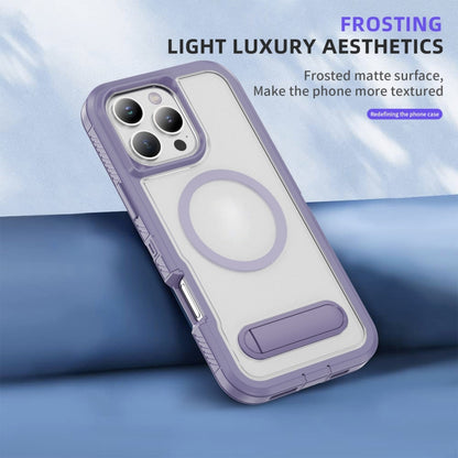 For iPhone 16 Pro Guard MagSafe Holder Matte PC Hybrid TPU Phone Case(Purple Transparent) - iPhone 16 Pro Cases by buy2fix | Online Shopping UK | buy2fix