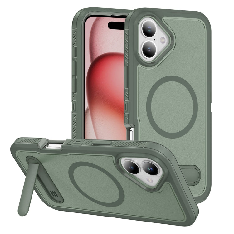 For iPhone 16 Guard MagSafe Holder Matte PC Hybrid TPU Phone Case(Green) - iPhone 16 Cases by buy2fix | Online Shopping UK | buy2fix