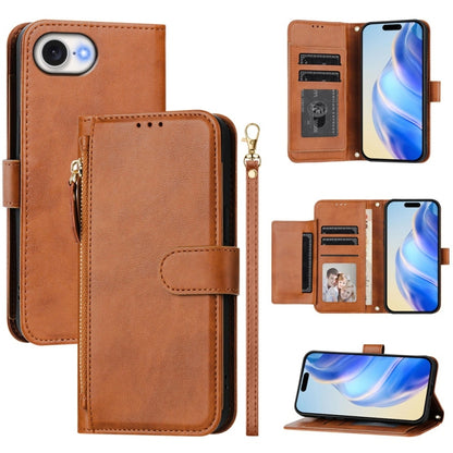 For iPhone SE 2024 Multi-Card Slots Zipper Wallet Leather Phone Case(Brown) - More iPhone Cases by buy2fix | Online Shopping UK | buy2fix