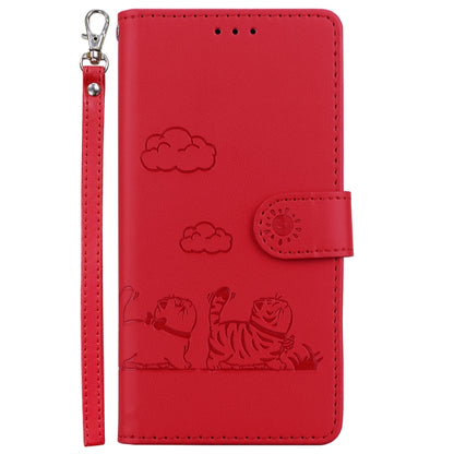 For iPhone 16 Cute Cats RFID Leather Phone Case(Red) - iPhone 16 Cases by buy2fix | Online Shopping UK | buy2fix