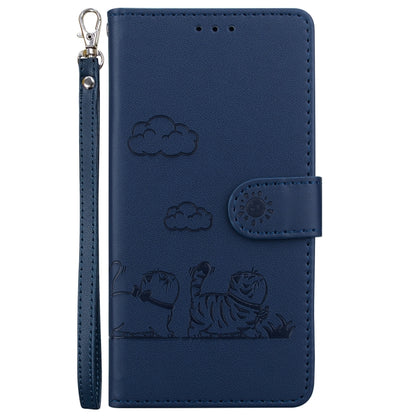 For iPhone 16 Cute Cats RFID Leather Phone Case(Blue) - iPhone 16 Cases by buy2fix | Online Shopping UK | buy2fix