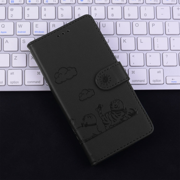 For iPhone 16 Cute Cats RFID Leather Phone Case(Black) - iPhone 16 Cases by buy2fix | Online Shopping UK | buy2fix