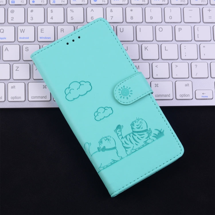 For Samsung Galaxy S25 5G Cute Cats RFID Leather Phone Case(Green) - Galaxy S25 5G Cases by buy2fix | Online Shopping UK | buy2fix