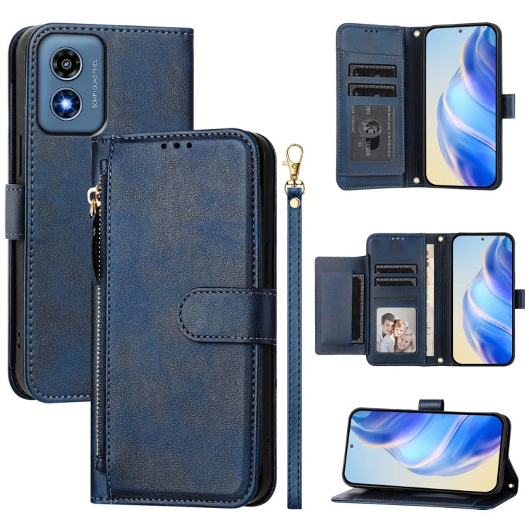 For Motorola Moto G Play 4G 2024 Global Multi-Card Slots Zipper Wallet Leather Phone Case(Blue) - Motorola Cases by buy2fix | Online Shopping UK | buy2fix