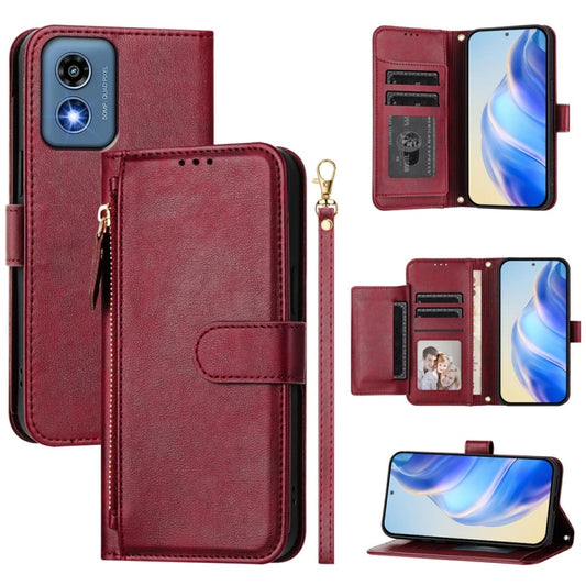 For Motorola Moto G Play 5G 2024 Multi-Card Slots Zipper Wallet Leather Phone Case(Dark Red) - Motorola Cases by buy2fix | Online Shopping UK | buy2fix