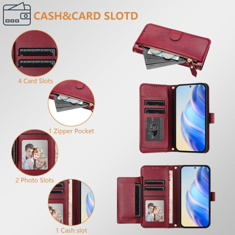 For Motorola Moto G Play 5G 2024 Multi-Card Slots Zipper Wallet Leather Phone Case(Dark Red) - Motorola Cases by buy2fix | Online Shopping UK | buy2fix