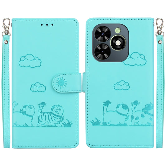 For Tecno Spark Go 2024 / 20 / 20C Cute Cats RFID Leather Phone Case(Green) - Tecno Cases by buy2fix | Online Shopping UK | buy2fix