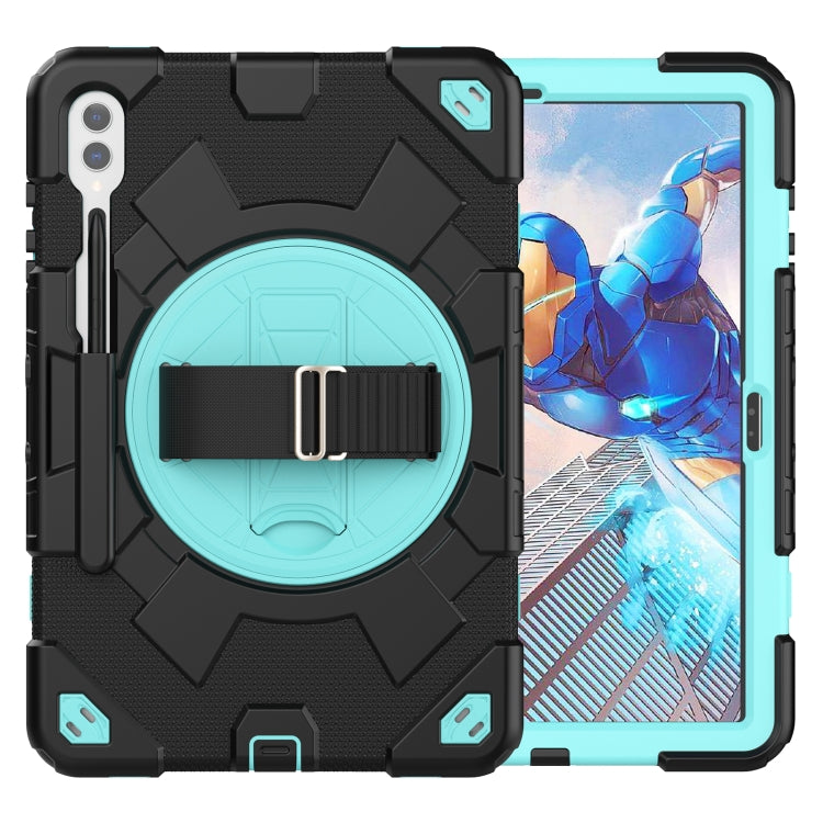 For Samsung Galaxy Tab S10+ / S9+ / S9 FE+ Spider Hand Grip Turntable Stand Tablet Case(Black Light Blue) - Galaxy Tab S9+ Cases by buy2fix | Online Shopping UK | buy2fix