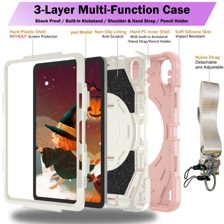 For iPad Air 11 2024 / 10.9 2022 Bat Hand Grip Turntable Stand Tablet Case(Pink White) - iPad Air 11 2024 Cases by buy2fix | Online Shopping UK | buy2fix