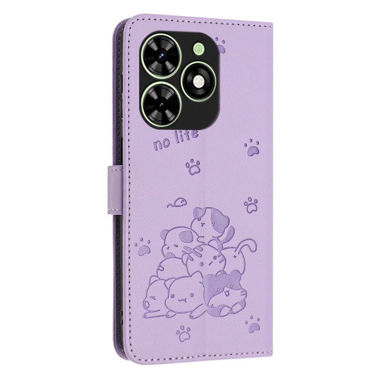 For Tecno Spark Go 2024 4G Embossed Kitten Phone Leather Case with Lanyard(Purple) - Tecno Cases by buy2fix | Online Shopping UK | buy2fix