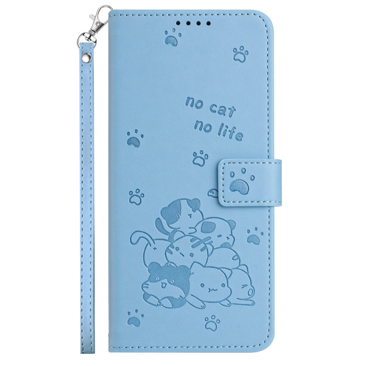 For Tecno Spark Go 2024 4G Embossed Kitten Phone Leather Case with Lanyard(Blue) - Tecno Cases by buy2fix | Online Shopping UK | buy2fix