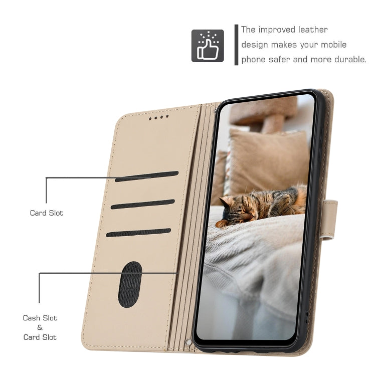 For Motorola Edge 2024 5G Embossed Kitten Phone Leather Case with Lanyard(Beige) - Motorola Cases by buy2fix | Online Shopping UK | buy2fix