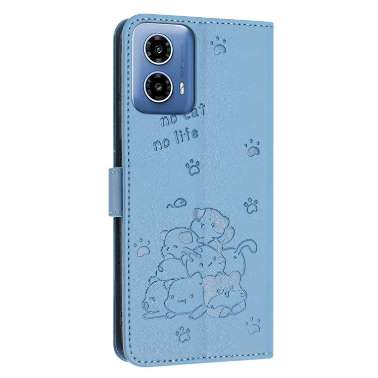 For Motorola Edge 2024 5G Embossed Kitten Phone Leather Case with Lanyard(Blue) - Motorola Cases by buy2fix | Online Shopping UK | buy2fix