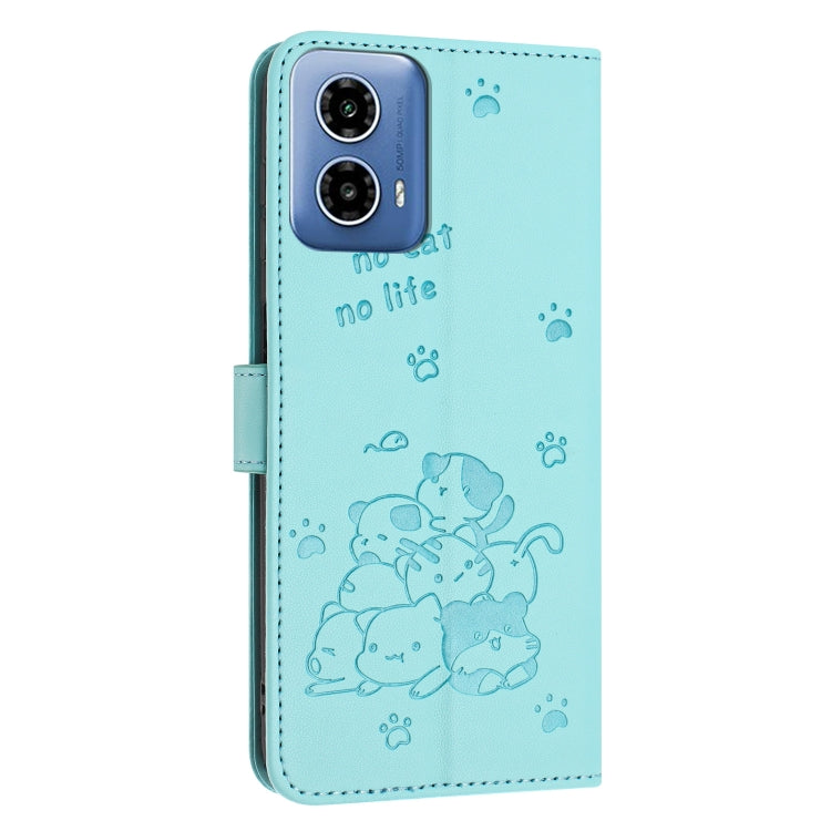 For Motorola Edge 2024 5G Embossed Kitten Phone Leather Case with Lanyard(Mint Green) - Motorola Cases by buy2fix | Online Shopping UK | buy2fix