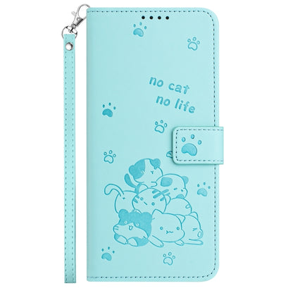 For Motorola Moto G Play 4G 2024 Embossed Kitten Phone Leather Case with Lanyard(Mint Green) - Motorola Cases by buy2fix | Online Shopping UK | buy2fix