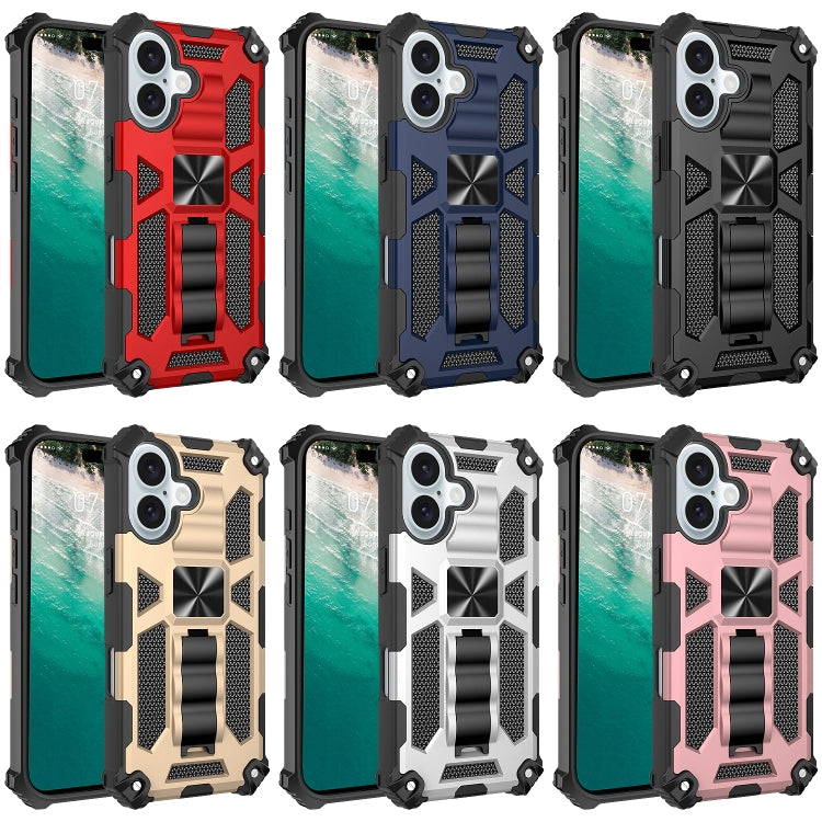 For iPhone 16 Plus Armor Shockproof TPU Hybrid PC Magnetic Phone Case with Holder(Rose Gold) - iPhone 16 Plus Cases by buy2fix | Online Shopping UK | buy2fix