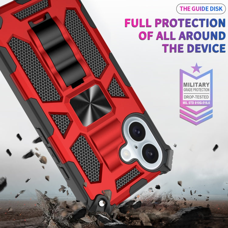 For iPhone 16 Armor Shockproof TPU Hybrid PC Magnetic Phone Case with Holder(Red) - iPhone 16 Cases by buy2fix | Online Shopping UK | buy2fix