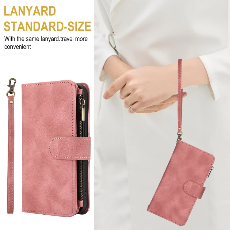 For iPhone 16 Dream 9-Card Zipper Wallet RFID Leather Phone Case with Lanyard(Rose Gold) - iPhone 16 Cases by buy2fix | Online Shopping UK | buy2fix