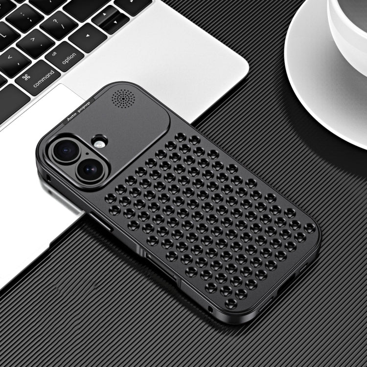 For iPhone 16 Plus R-JUST RJ58 Aromatherapy Metal Cooling Phone Case(Black) - iPhone 16 Plus Cases by R-JUST | Online Shopping UK | buy2fix