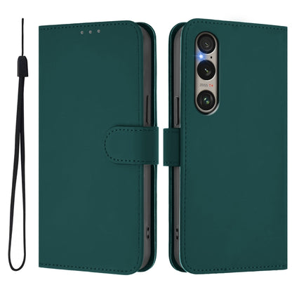 For Sony Xperia 1 VI 2024 Skin Feel Solid Color Leather Phone Case with Lanyard(Dark Green) - Sony Cases by buy2fix | Online Shopping UK | buy2fix