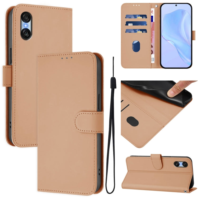 For Sony Xperia 10 VI 2024 Skin Feel Solid Color Leather Phone Case with Lanyard(Nude) - Sony Cases by buy2fix | Online Shopping UK | buy2fix