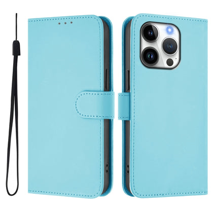 For iPhone 16 Pro Skin Feel Solid Color Leather Phone Case with Lanyard(Sky Blue) - iPhone 16 Pro Cases by buy2fix | Online Shopping UK | buy2fix