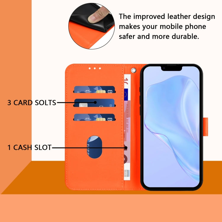 For iPhone 16 Plus Skin Feel Solid Color Leather Phone Case with Lanyard(Orange) - iPhone 16 Plus Cases by buy2fix | Online Shopping UK | buy2fix