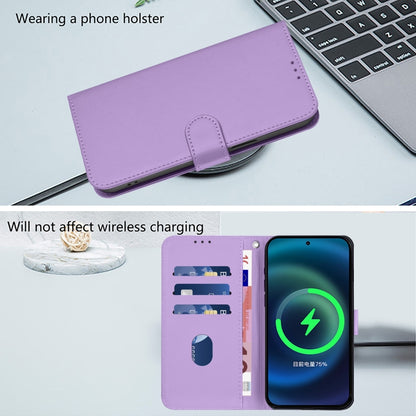 For iPhone 16 Plus Skin Feel Solid Color Leather Phone Case with Lanyard(Lavender Purple) - iPhone 16 Plus Cases by buy2fix | Online Shopping UK | buy2fix