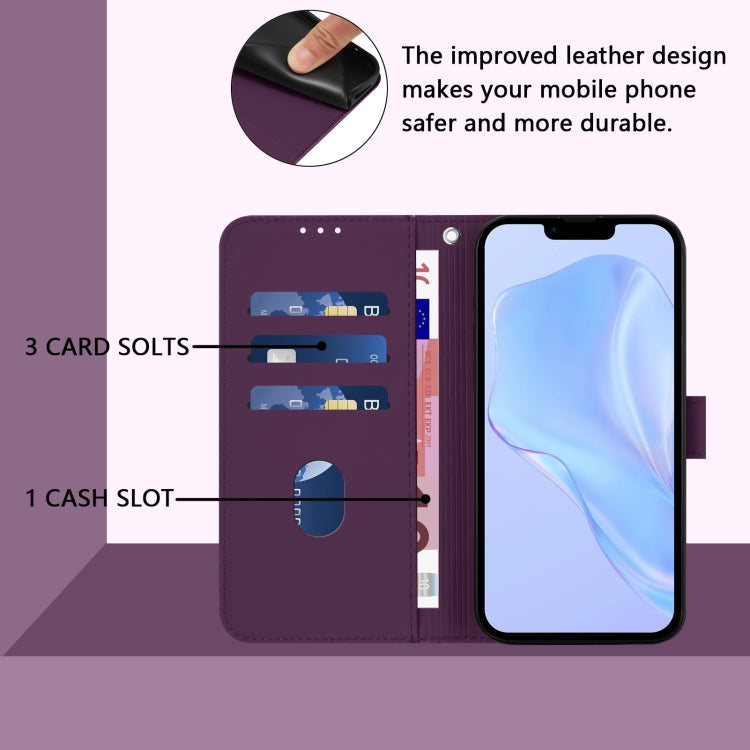 For iPhone 16 Skin Feel Solid Color Leather Phone Case with Lanyard(Violet) - iPhone 16 Cases by buy2fix | Online Shopping UK | buy2fix