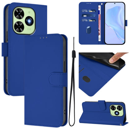 For Tecno Spark Go 2024 4G Skin Feel Solid Color Leather Phone Case with Lanyard(Dark Blue) - Tecno Cases by buy2fix | Online Shopping UK | buy2fix