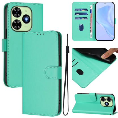 For Tecno Spark Go 2024 4G Skin Feel Solid Color Leather Phone Case with Lanyard(Green) - Tecno Cases by buy2fix | Online Shopping UK | buy2fix