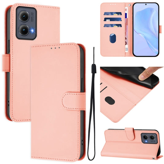 For Motorola Edge 5G 2024 Skin Feel Solid Color Leather Phone Case with Lanyard(Pink) - Motorola Cases by buy2fix | Online Shopping UK | buy2fix