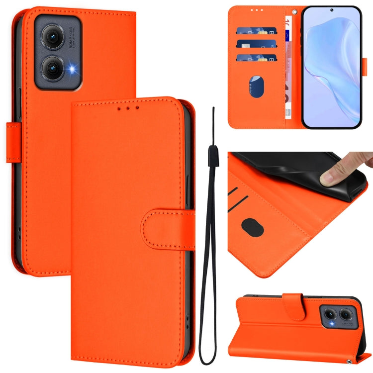 For Motorola Edge 5G 2024 Skin Feel Solid Color Leather Phone Case with Lanyard(Orange) - Motorola Cases by buy2fix | Online Shopping UK | buy2fix