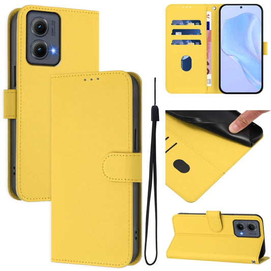 For Motorola Edge 5G 2024 Skin Feel Solid Color Leather Phone Case with Lanyard(Lemon Yellow) - Motorola Cases by buy2fix | Online Shopping UK | buy2fix