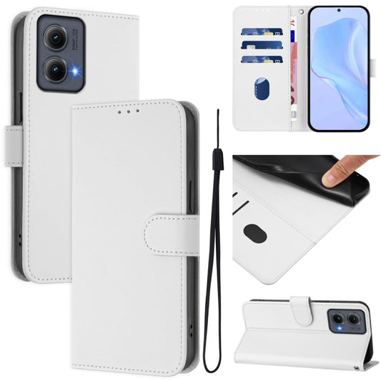 For Motorola Edge 5G 2024 Skin Feel Solid Color Leather Phone Case with Lanyard(White) - Motorola Cases by buy2fix | Online Shopping UK | buy2fix