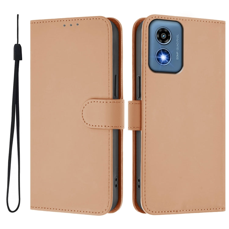 For Motorola Moto G Play 5G 2024 Global Skin Feel Solid Color Leather Phone Case with Lanyard(Nude) - Motorola Cases by buy2fix | Online Shopping UK | buy2fix