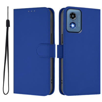 For Motorola Moto G Play 5G 2024 Global Skin Feel Solid Color Leather Phone Case with Lanyard(Dark Blue) - Motorola Cases by buy2fix | Online Shopping UK | buy2fix