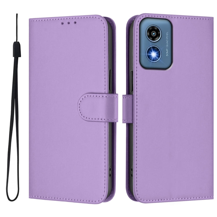 For Motorola Moto G Play 5G 2024 Global Skin Feel Solid Color Leather Phone Case with Lanyard(Lavender Purple) - Motorola Cases by buy2fix | Online Shopping UK | buy2fix