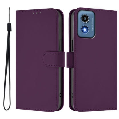 For Motorola Moto G Play 5G 2024 Global Skin Feel Solid Color Leather Phone Case with Lanyard(Violet) - Motorola Cases by buy2fix | Online Shopping UK | buy2fix