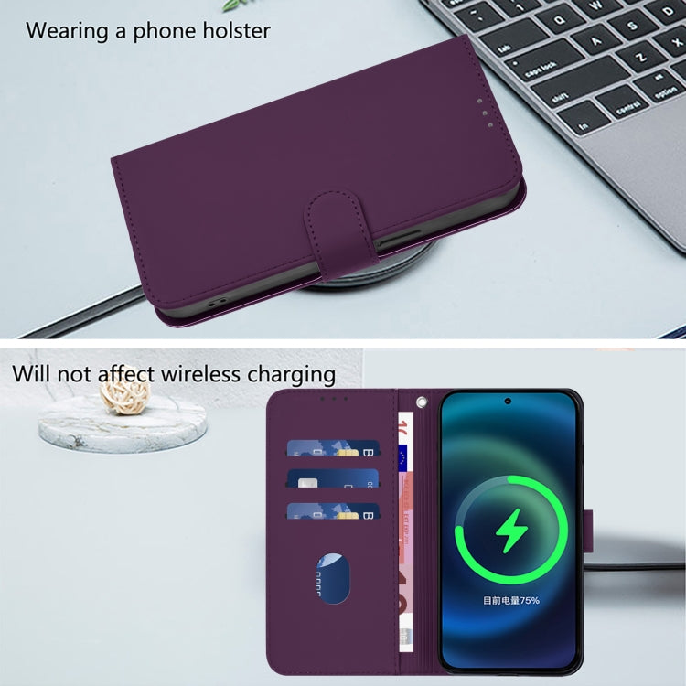 For Motorola Moto G Play 5G 2024 Global Skin Feel Solid Color Leather Phone Case with Lanyard(Violet) - Motorola Cases by buy2fix | Online Shopping UK | buy2fix