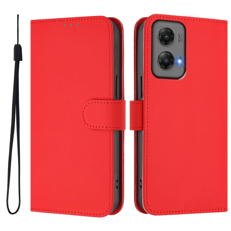 For Motorola Moto G Stylus 5G 2024 Skin Feel Solid Color Leather Phone Case with Lanyard(Red) - Motorola Cases by buy2fix | Online Shopping UK | buy2fix